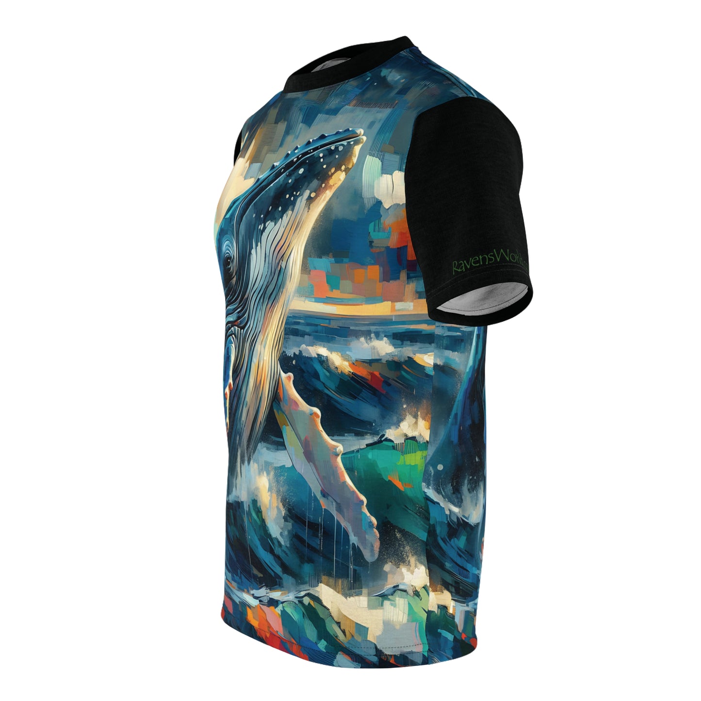 Humpback Breaching Art Tee | Colorful Unisex Cut & Sew T-Shirt, Wildlife Apparel, Unique Graphic Tee