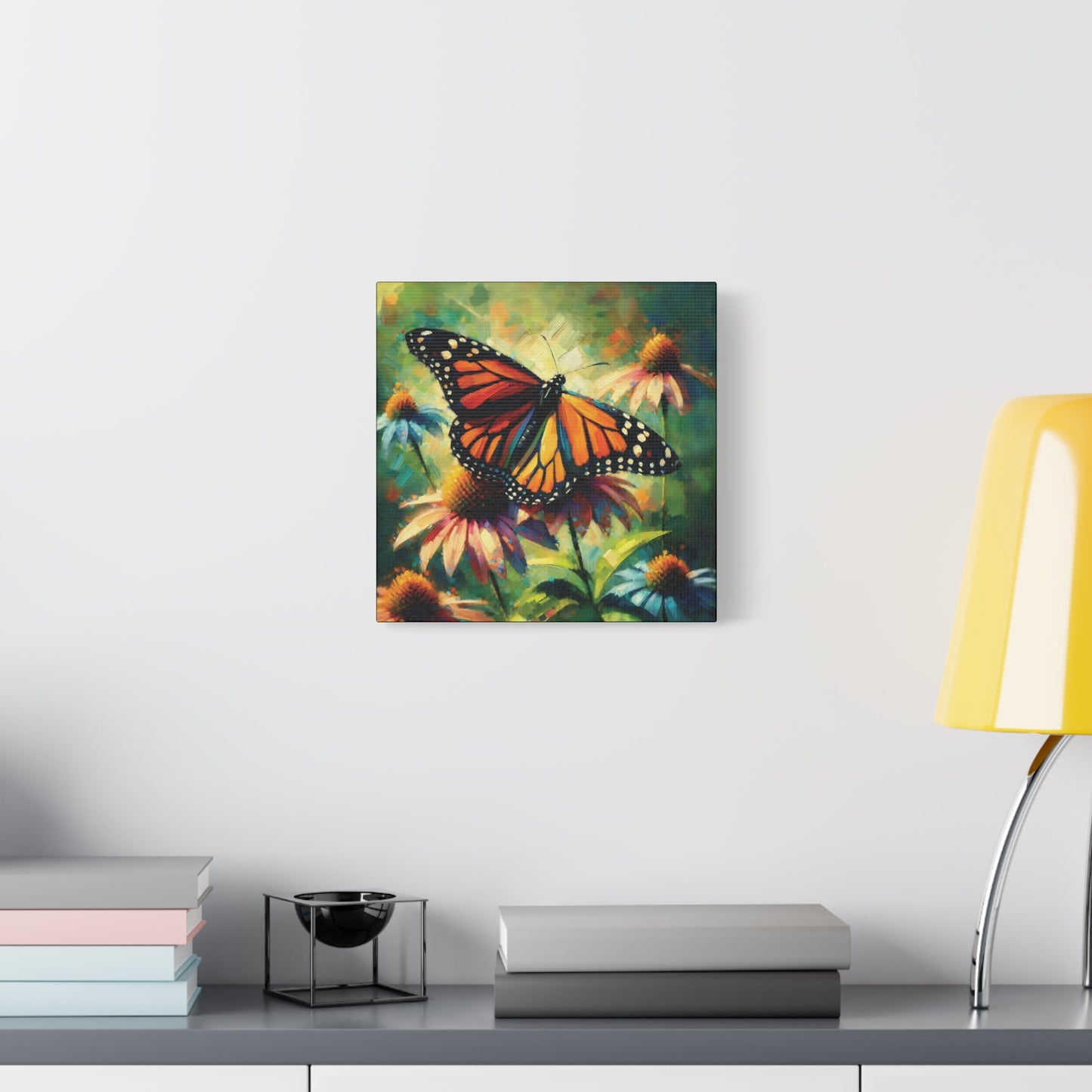 Butterfly Canvas Wall Art - Monarch Butterfly with Echinacea