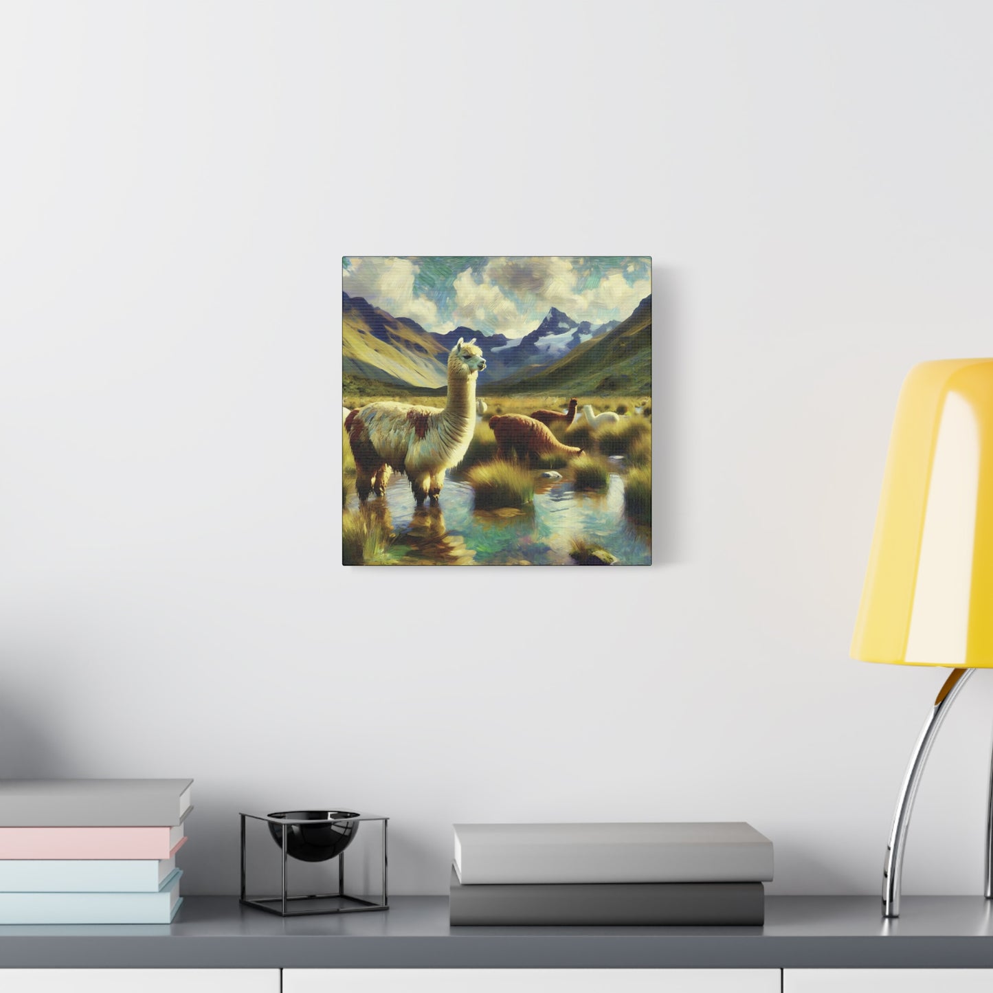 Alpacas in the Andes Canvas Art Print | Impressionist Wildlife Art