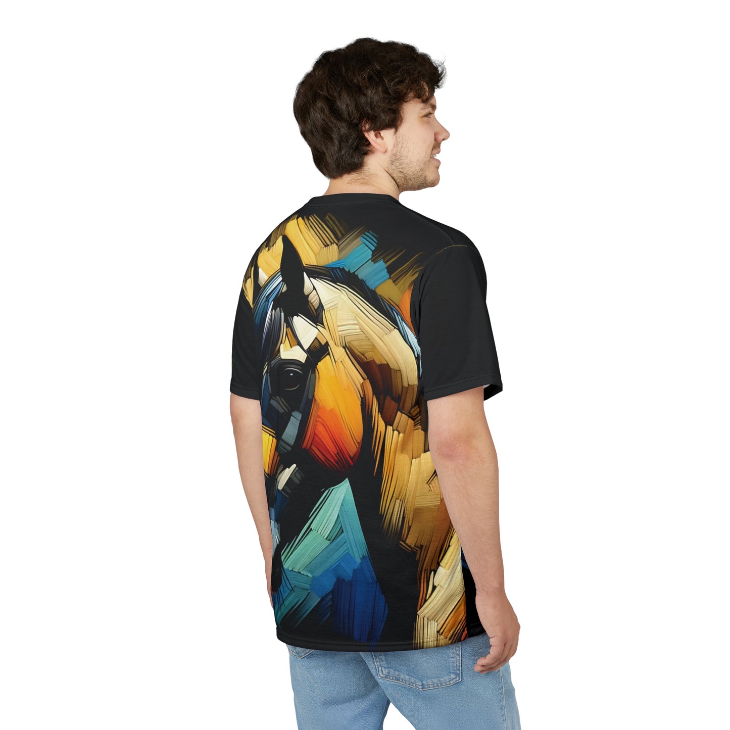 Buckskin Horse Portrait Vibrant Art Tee | Colorful Unisex Cut & Sew T-Shirt, Wildlife Apparel, Unique Graphic Tee, Birthday Gift