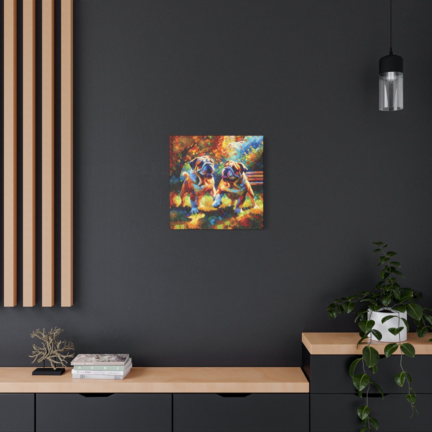 Playful Bulldogs Expressionist Canvas Art Print