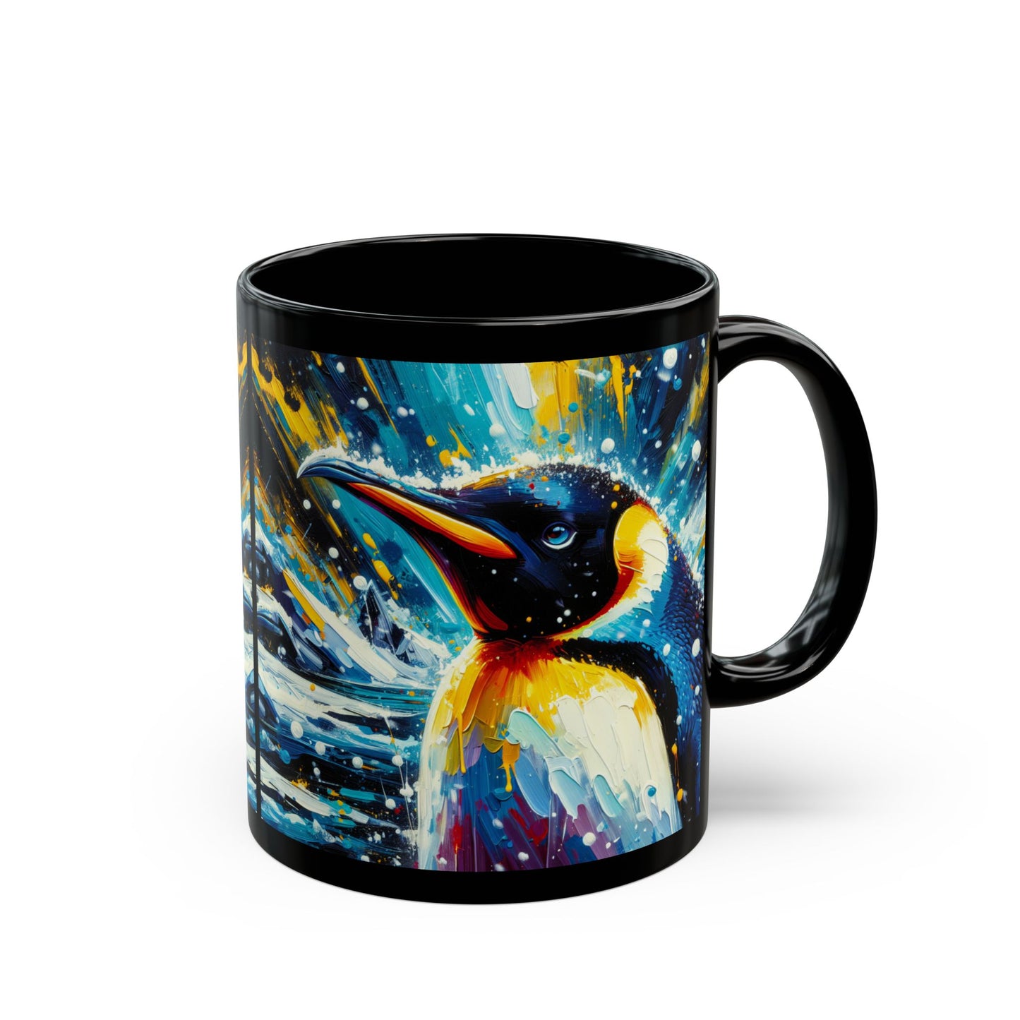 Emperor Penguin in Snowfall - Black Mug (11oz, 15oz)