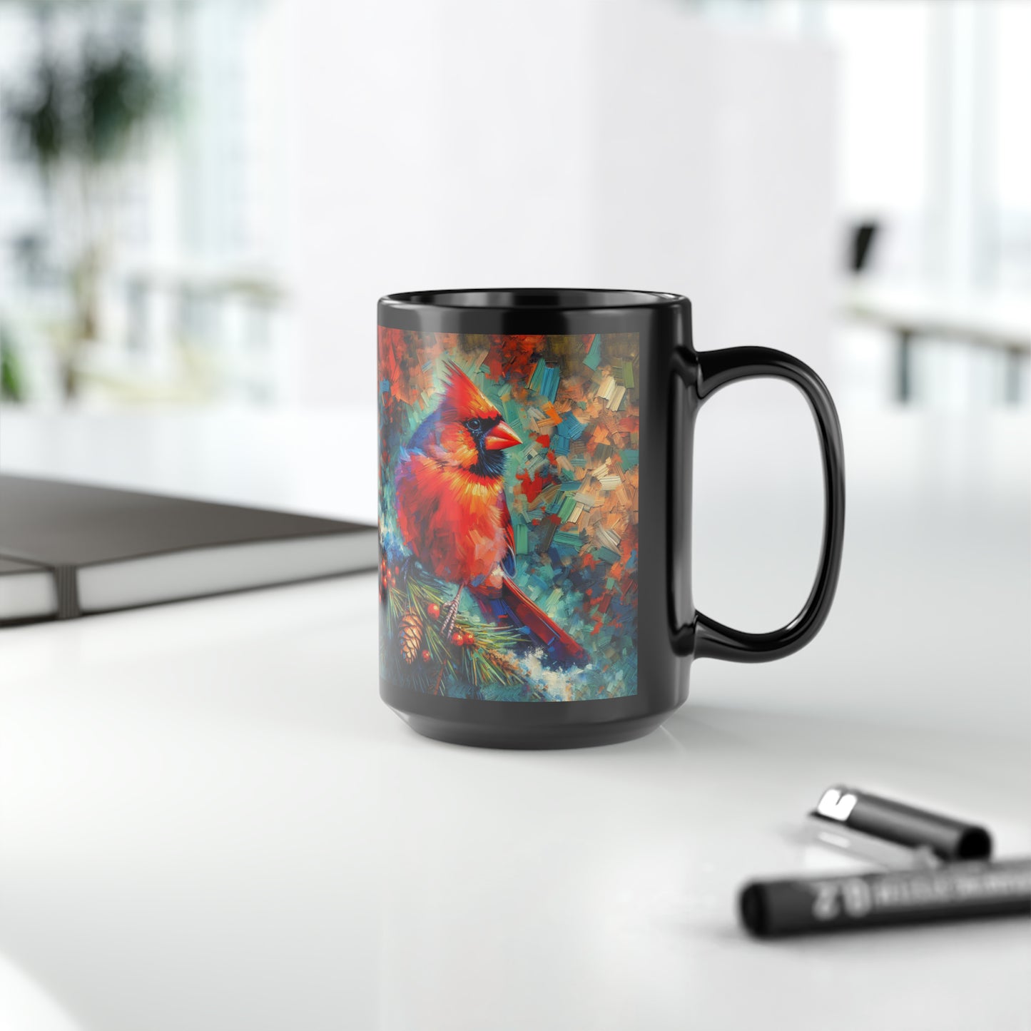 Cardinal with Berries - Black Mugs (11oz, 15oz)