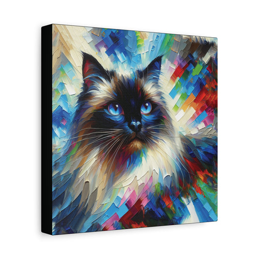 Siamese Cat Canvas Wall Art - Longhair Sealpoint Portrait Expressionist Art Print