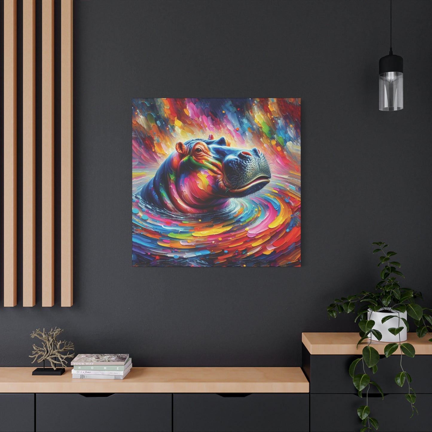 Hippo Jacuzzi Expressionist Canvas Art Print