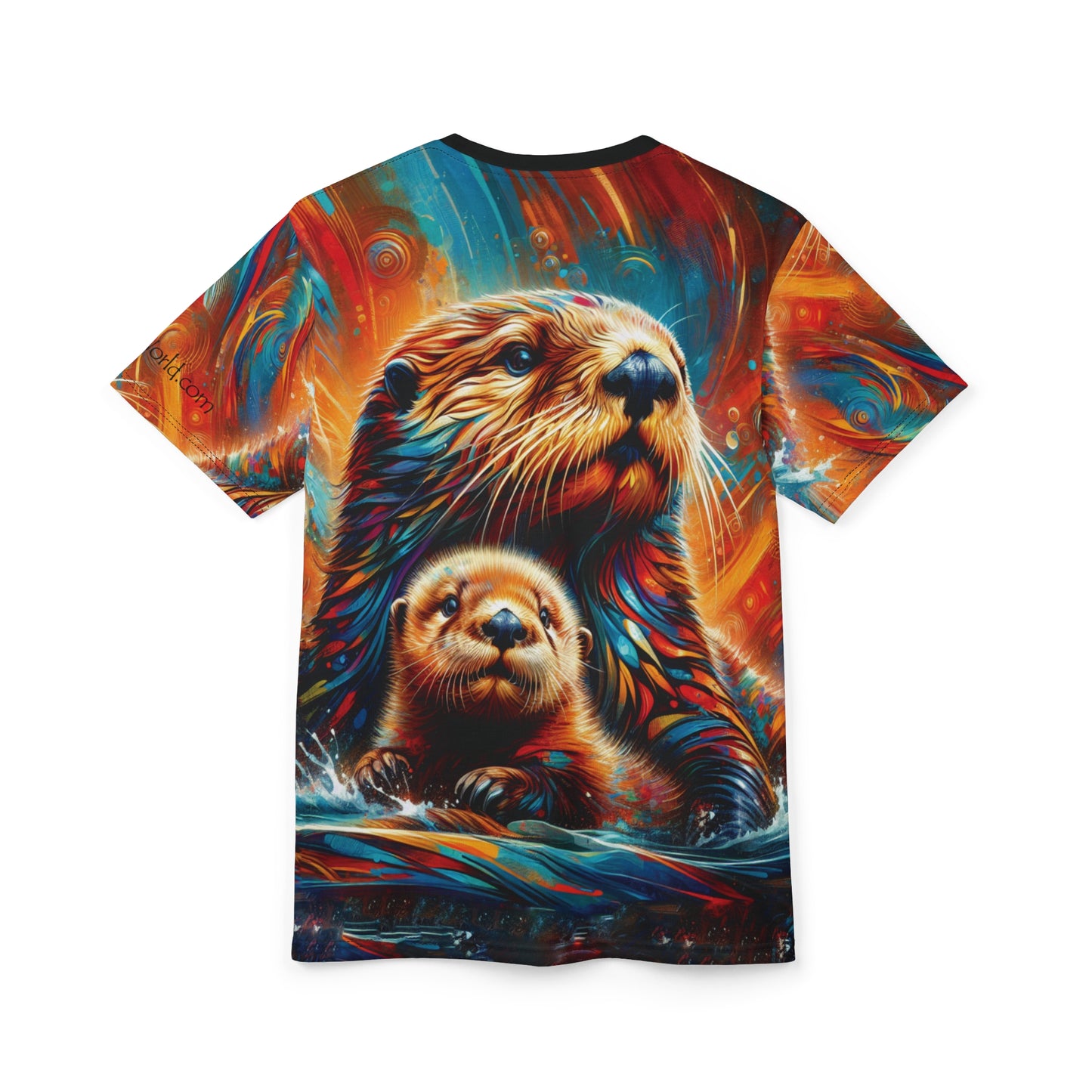 Sea Otters at Sunset Vibrant Art Tee | Colorful Unisex Cut & Sew T-Shirt, Wildlife Apparel, Unique Graphic Tee, Birthday Gift