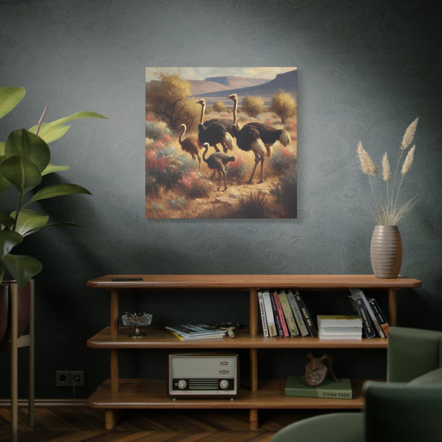Ostrich Flock Impressionist Canvas Wall Art