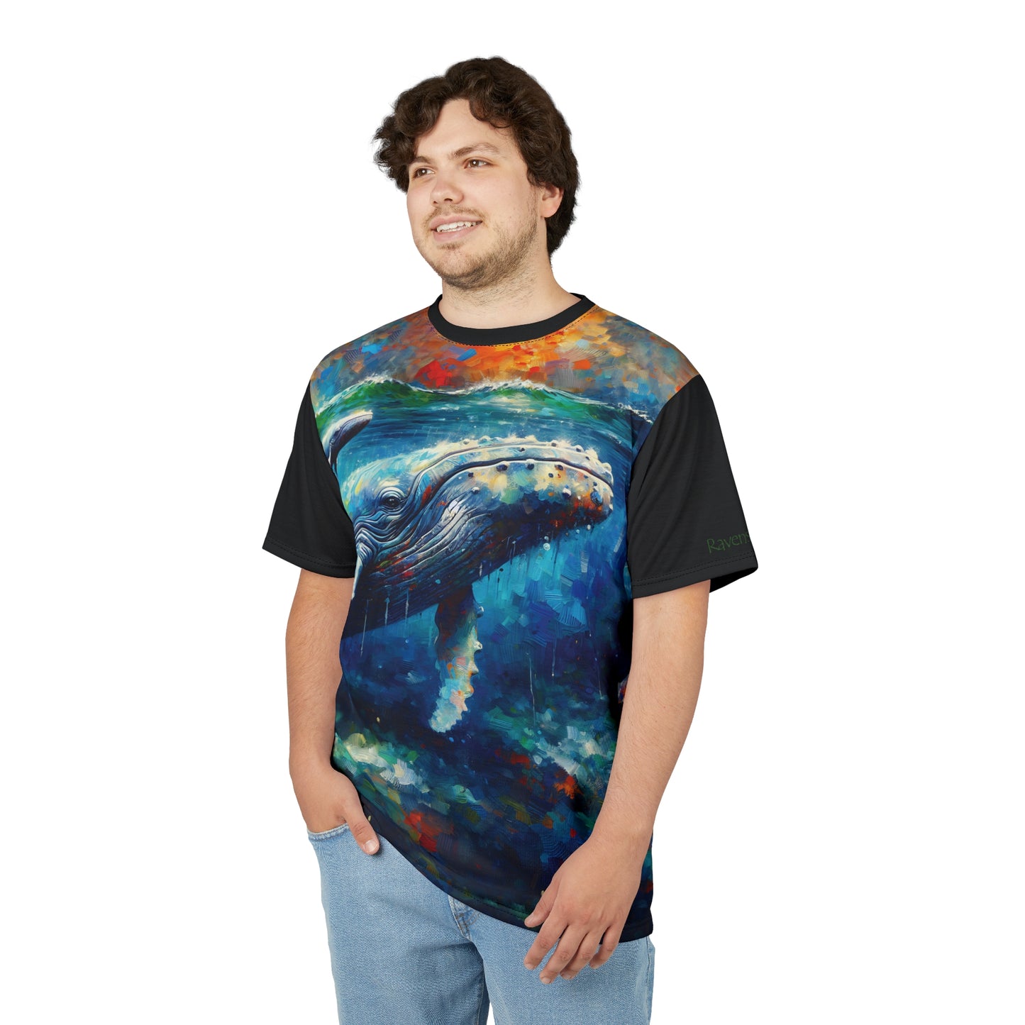 Humpback Whale and Calf Art Tee | Colorful Unisex Cut & Sew T-Shirt, Wildlife Apparel, Unique Graphic Tee