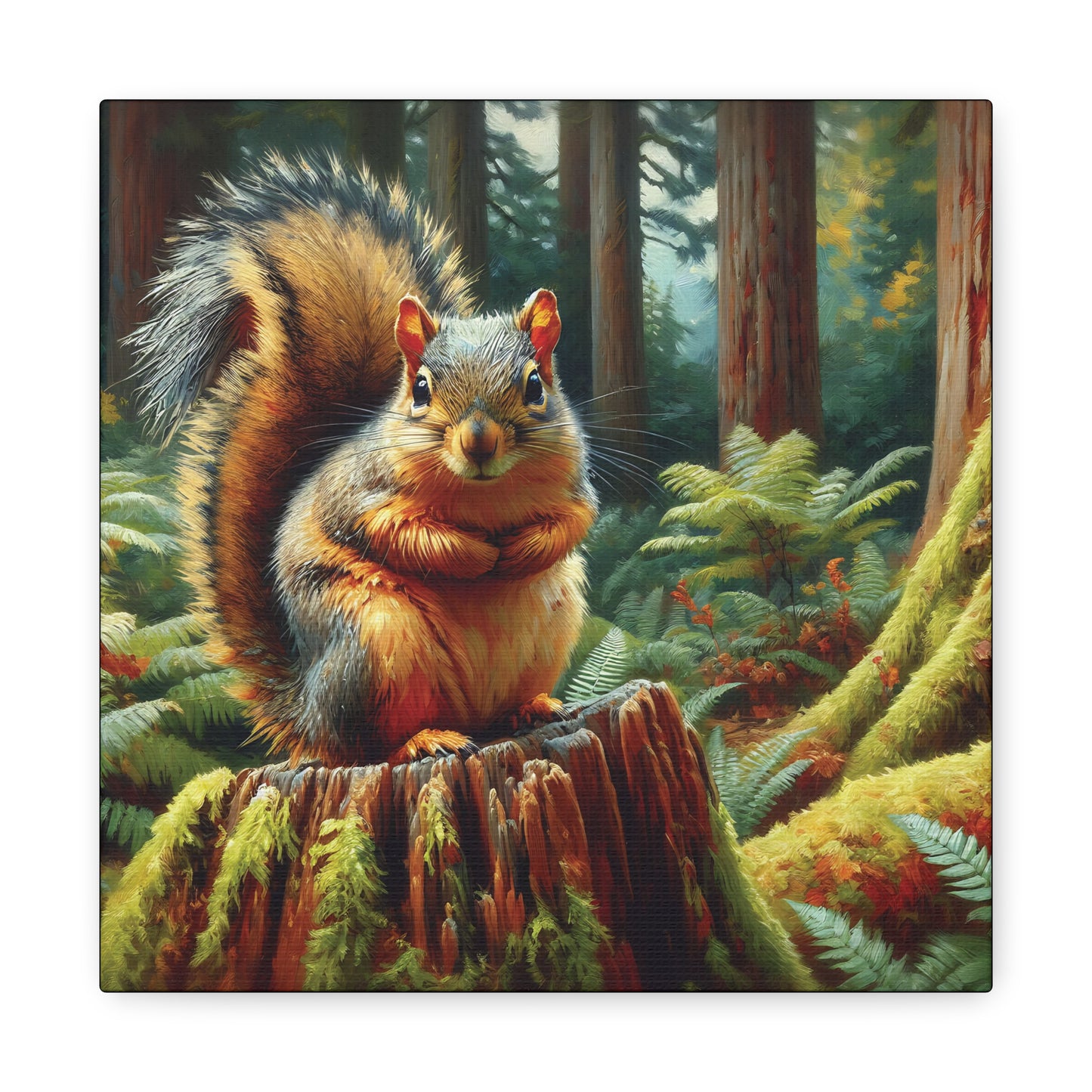 Douglas Squirrel in Olympic National Forest Impressionist Canvas Art Print