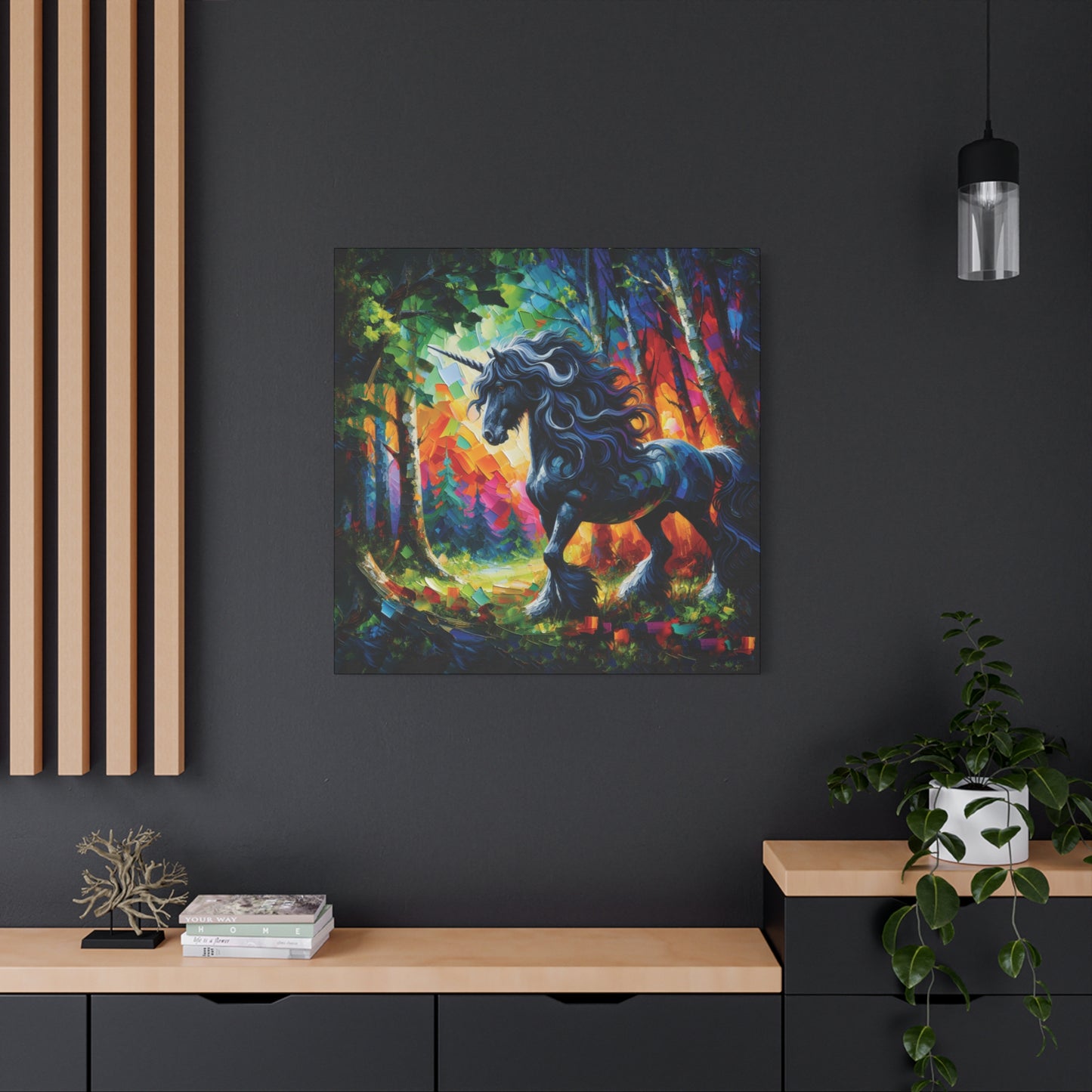 Black Unicorn Stallion Canvas Print - Modern Impressionist Art