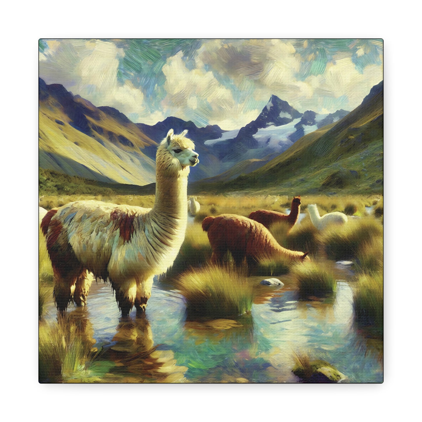 Alpacas in the Andes Canvas Art Print | Impressionist Wildlife Art