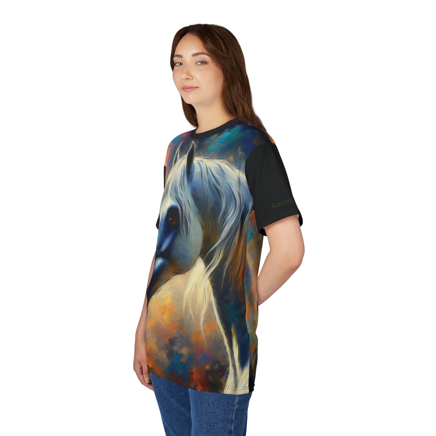 Andalusian Horse Portrait Vibrant Art Tee | Colorful Unisex Cut & Sew T-Shirt, Wildlife Apparel, Unique Graphic Tee, Birthday Gift