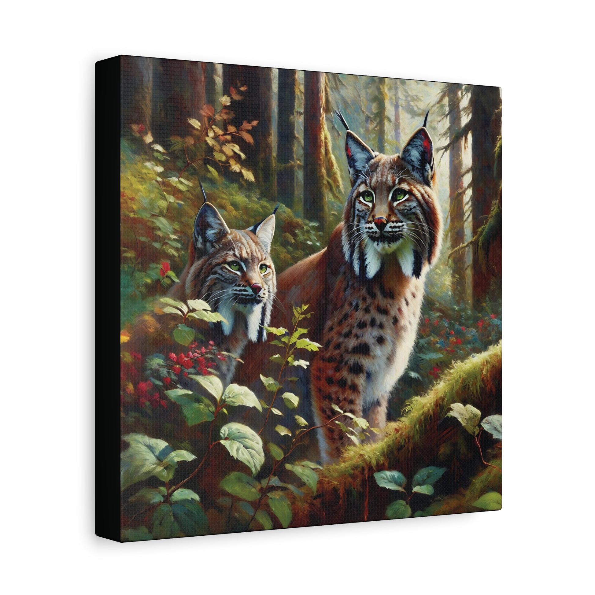 Canvas print of two lynxes in a forest setting