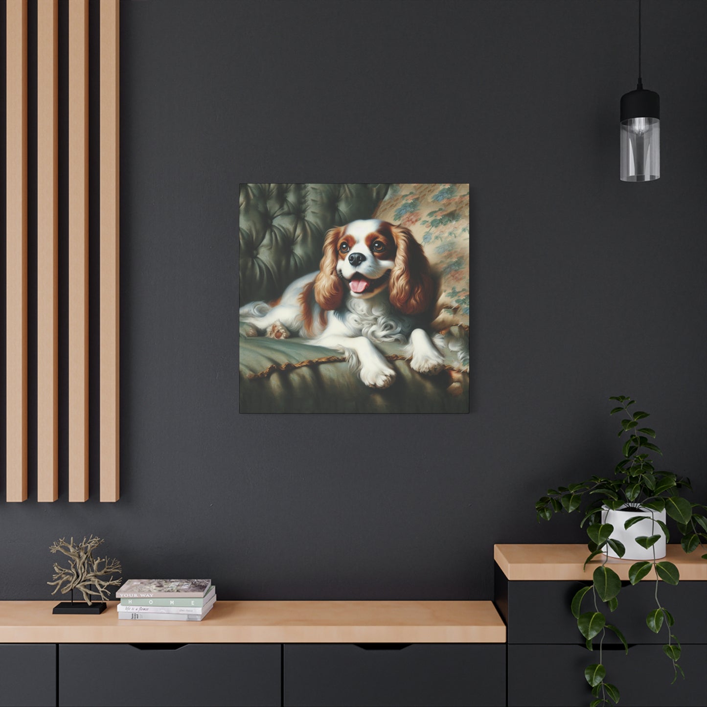 Cavalier King Charles Spaniel on Sofa Impressionist Canvas Art Print