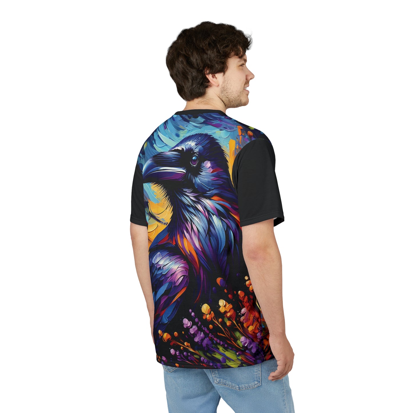 Colorful Raven Portrait Vibrant Art Tee | Colorful Unisex Cut & Sew T-Shirt, Wildlife Apparel, Unique Graphic Tee, Birthday Gift