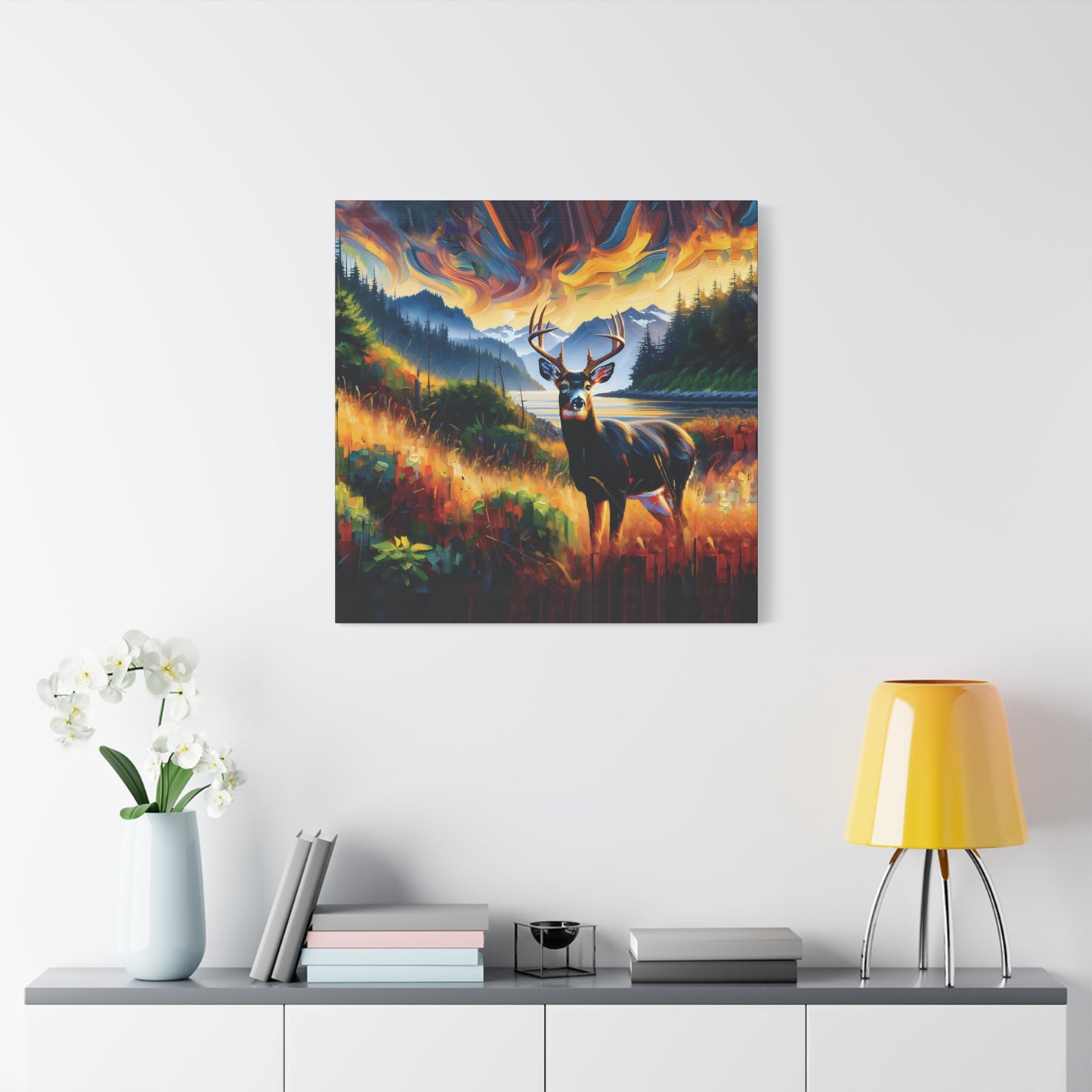 Canvas Wall Art - Black Tail Buck in Olympic National Park - Colorful Expressionist Art Style Print