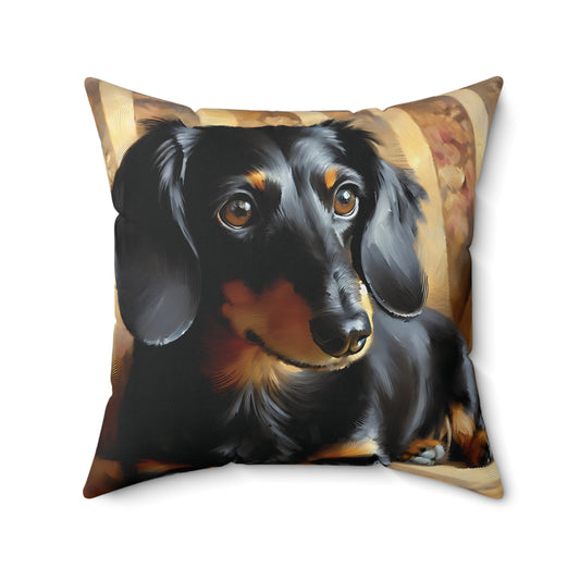 Dachshund Pillow - Black and Tan Dachshund on Sofa Impressionist Style Art on Cozy Faux Suede