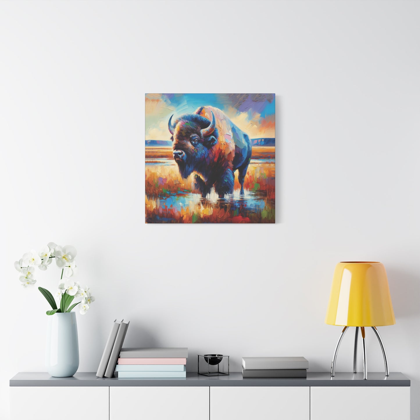 Lone Bison After Rain Impressionist Canvas Art Print