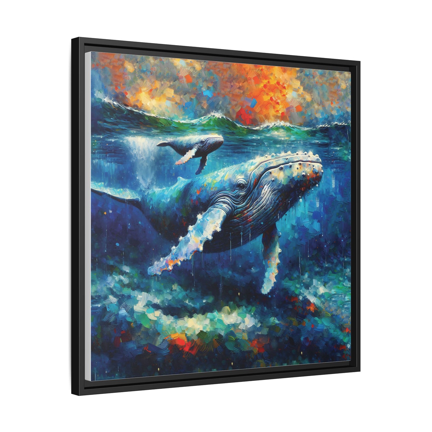 Vibrant Whale Art Canvas Print - Framed Wall Decor