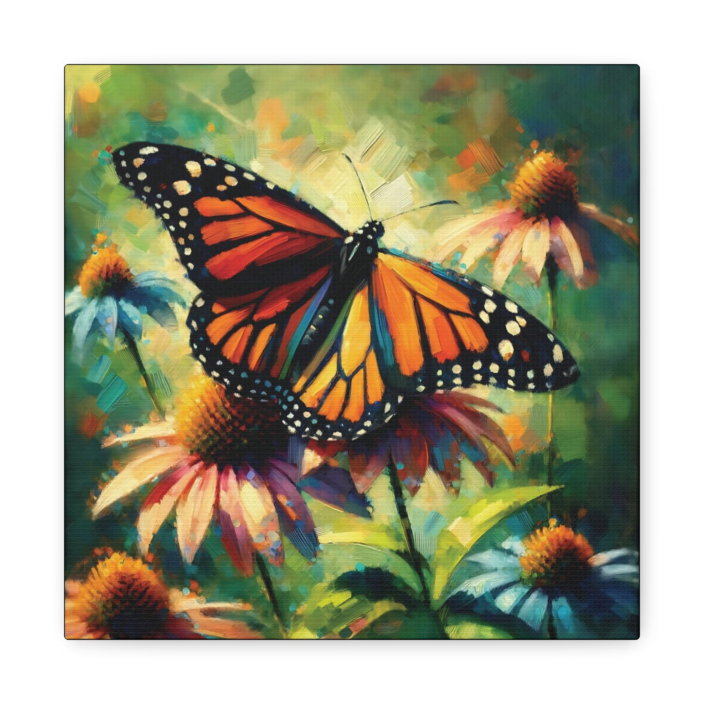 Butterfly Canvas Wall Art - Monarch Butterfly with Echinacea