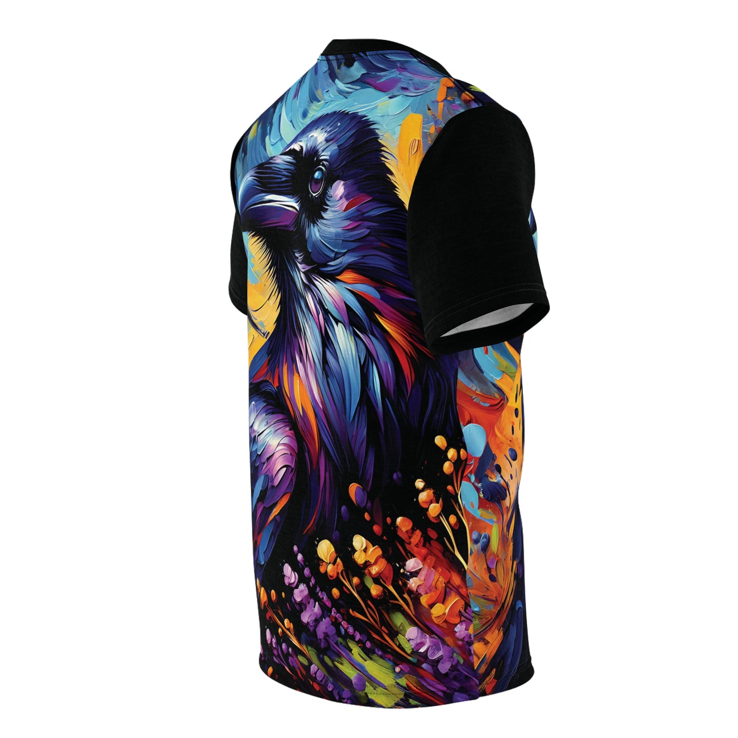 Colorful Raven Portrait Vibrant Art Tee | Colorful Unisex Cut & Sew T-Shirt, Wildlife Apparel, Unique Graphic Tee, Birthday Gift