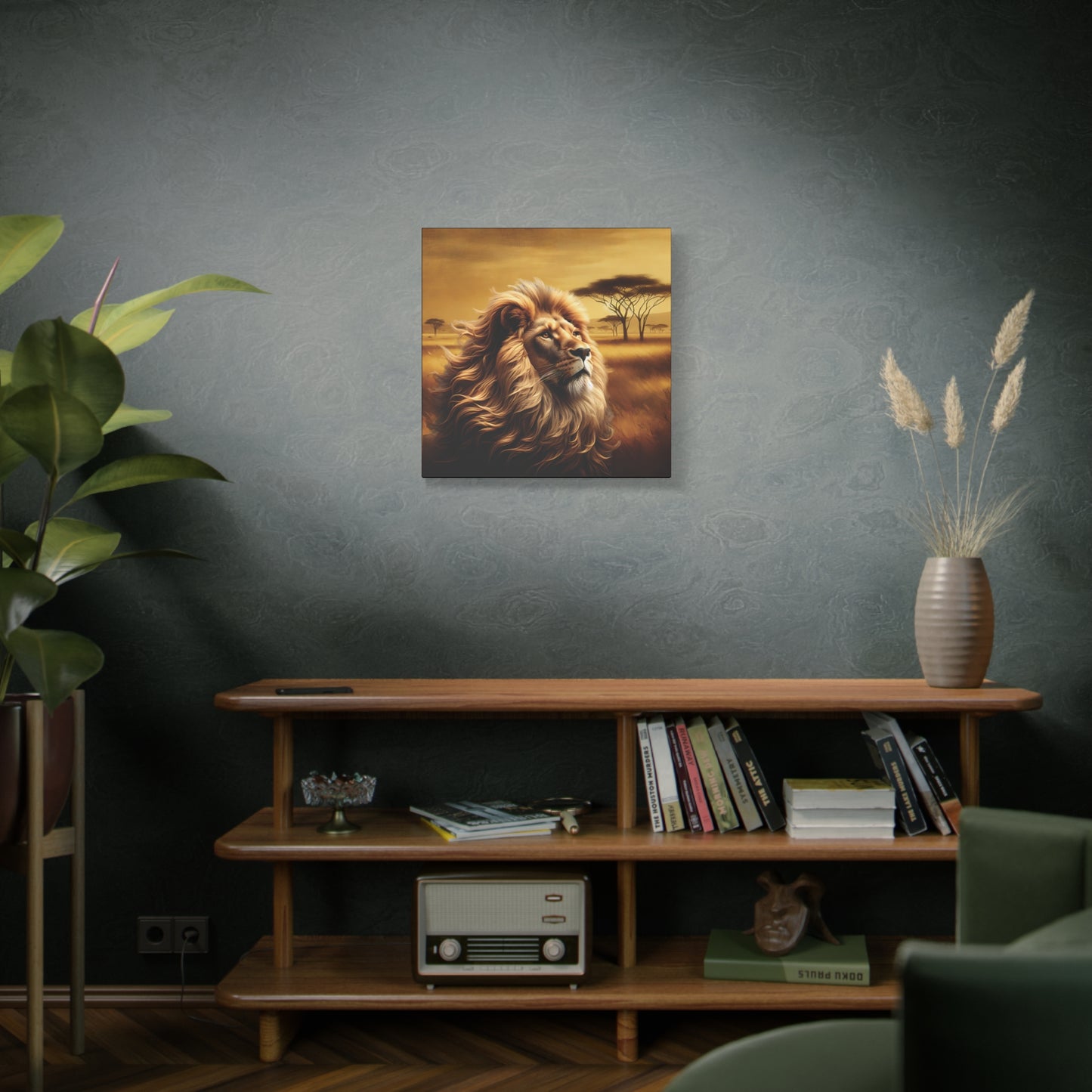 Canvas Art - Regal Lion Resting on African Savannah