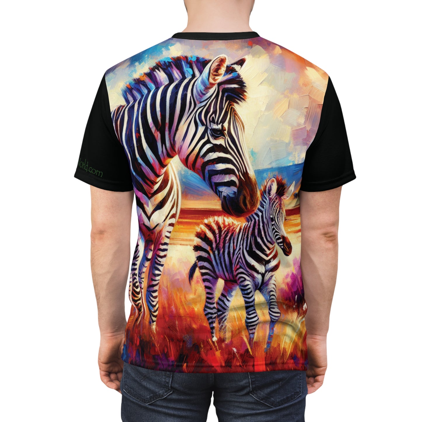 Zebra and Foal Art Tee | Colorful Unisex Cut & Sew T-Shirt, Wildlife Apparel, Unique Graphic Tee, Birthday Gift