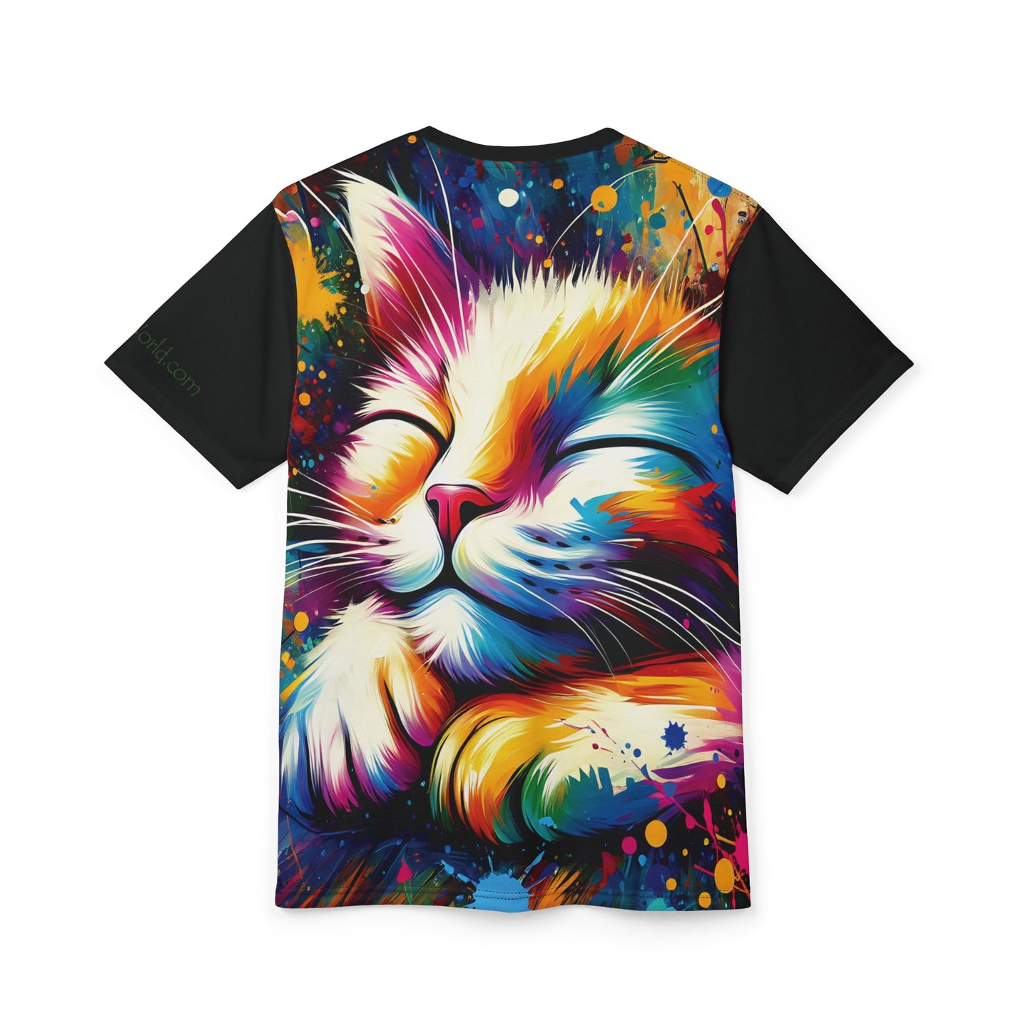Contented Cat Vibrant Art Tee | Colorful Unisex Cut & Sew T-Shirt, Wildlife Apparel, Unique Graphic Tee, Birthday Gift