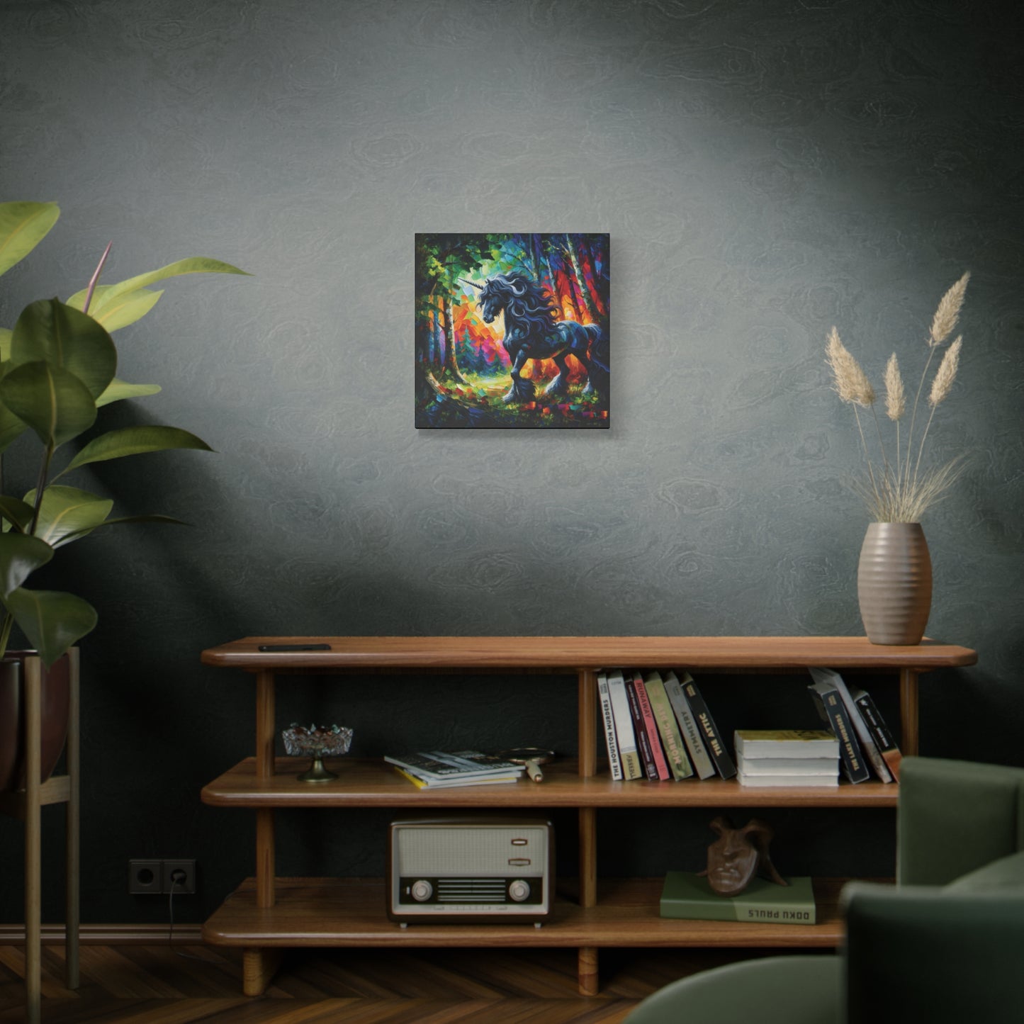Black Unicorn Stallion Canvas Print - Modern Impressionist Art