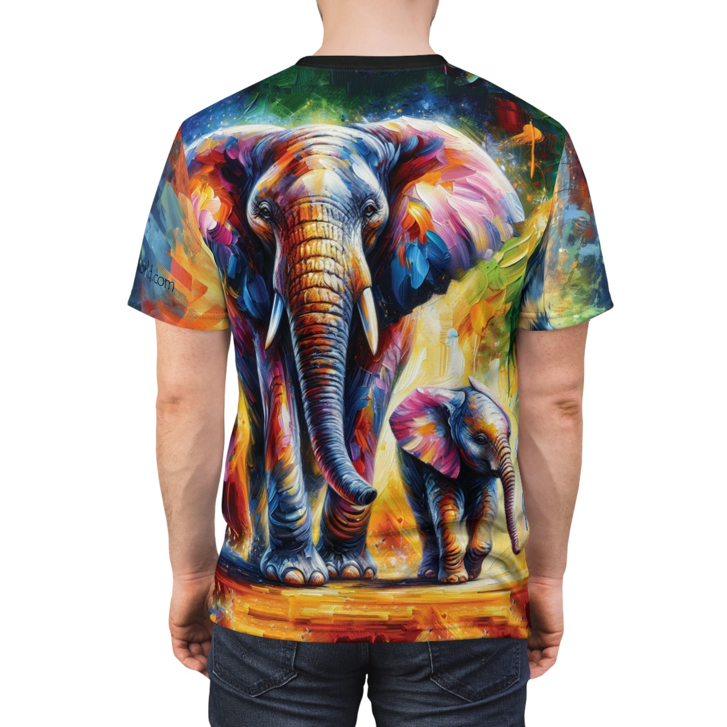 Celebrate Elephants! Vibrant Art Tee | Colorful Unisex Cut & Sew T-Shirt, Wildlife Apparel, Unique Graphic Tee, Birthday Gift