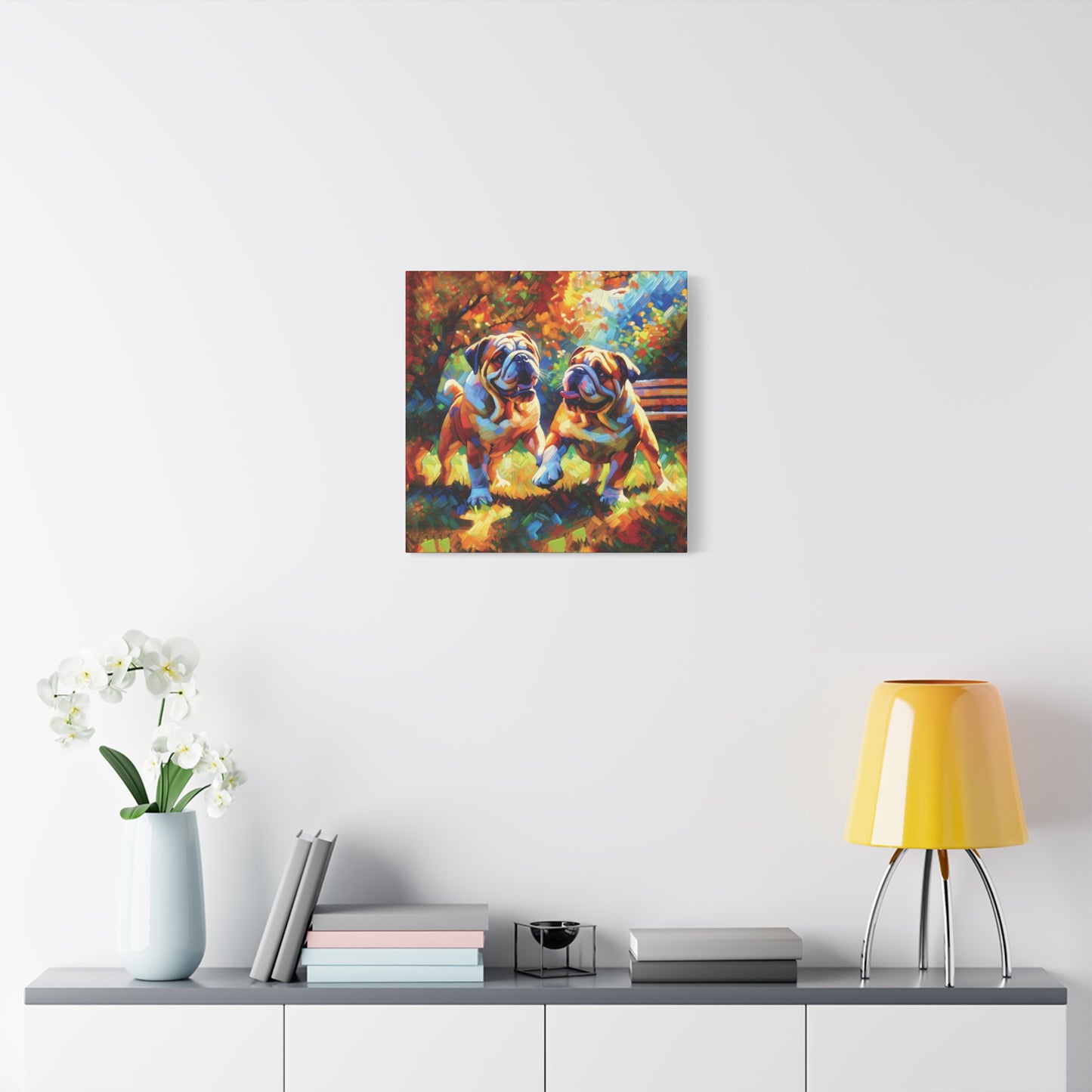 Playful Bulldogs Expressionist Canvas Art Print