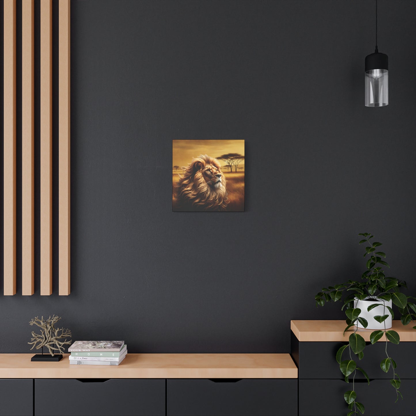 Canvas Art - Regal Lion Resting on African Savannah