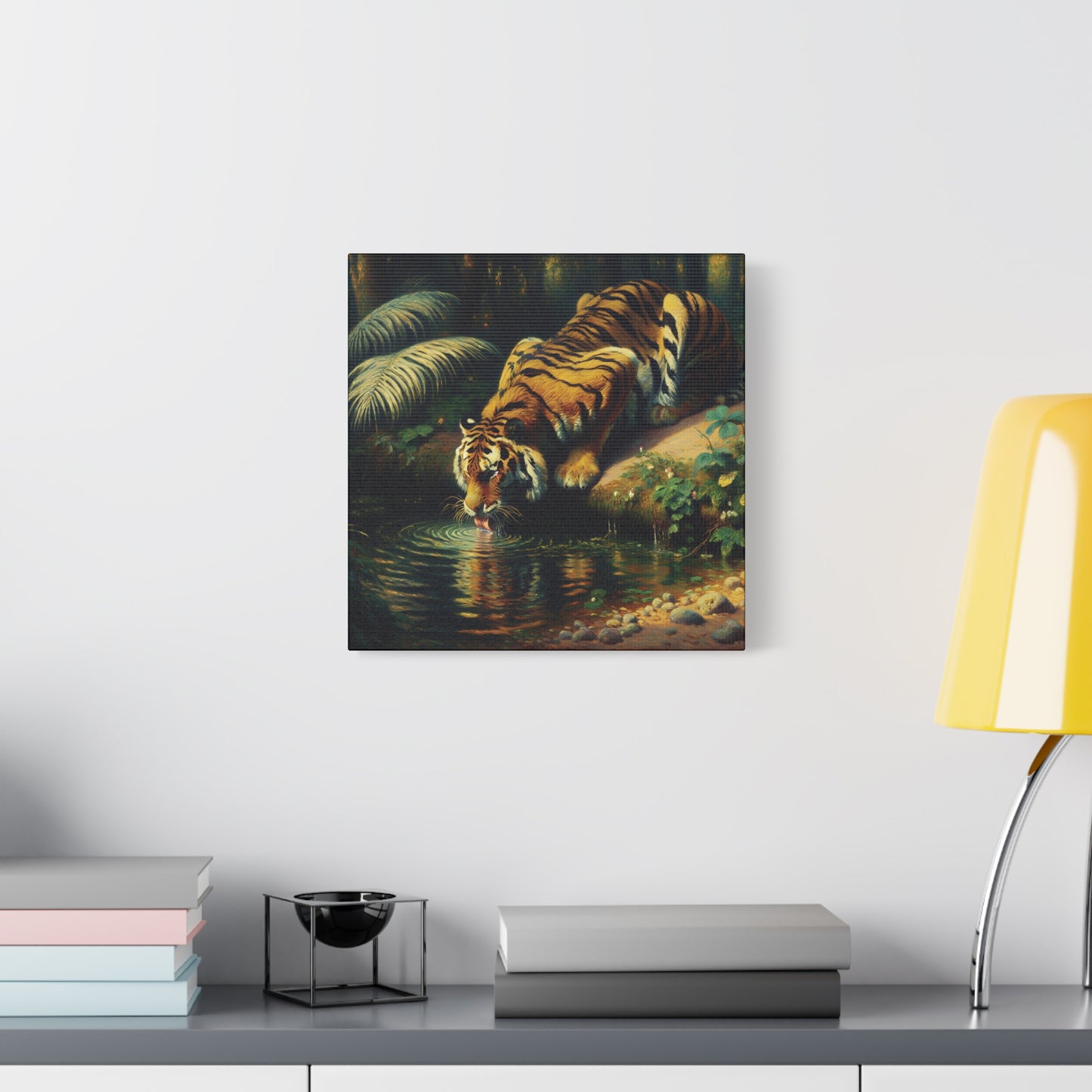Tiger Drinking Impressionist Canvas Art Print