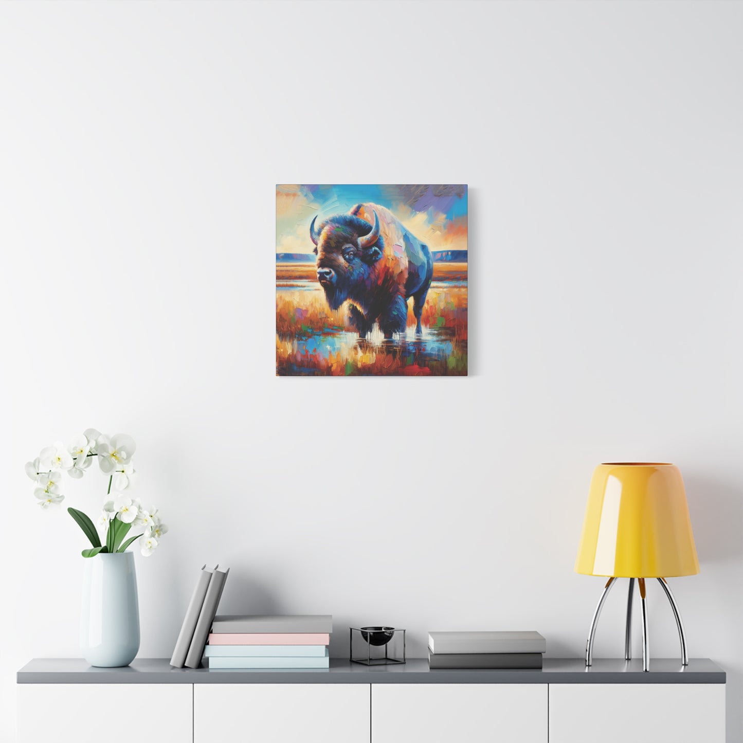 Lone Bison After Rain Impressionist Canvas Art Print