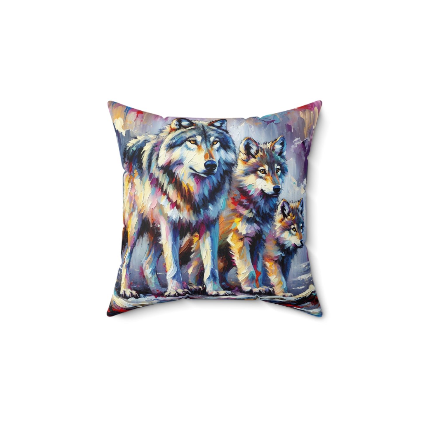 Wolf with Juveniles - Square Pillow