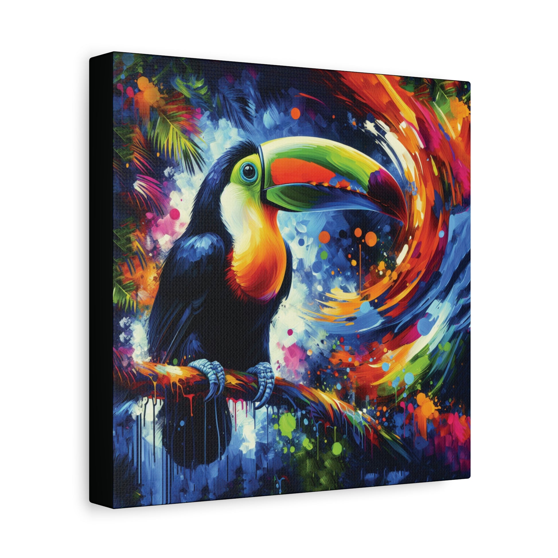 Canvas print of a colorful toucan with a vibrant background