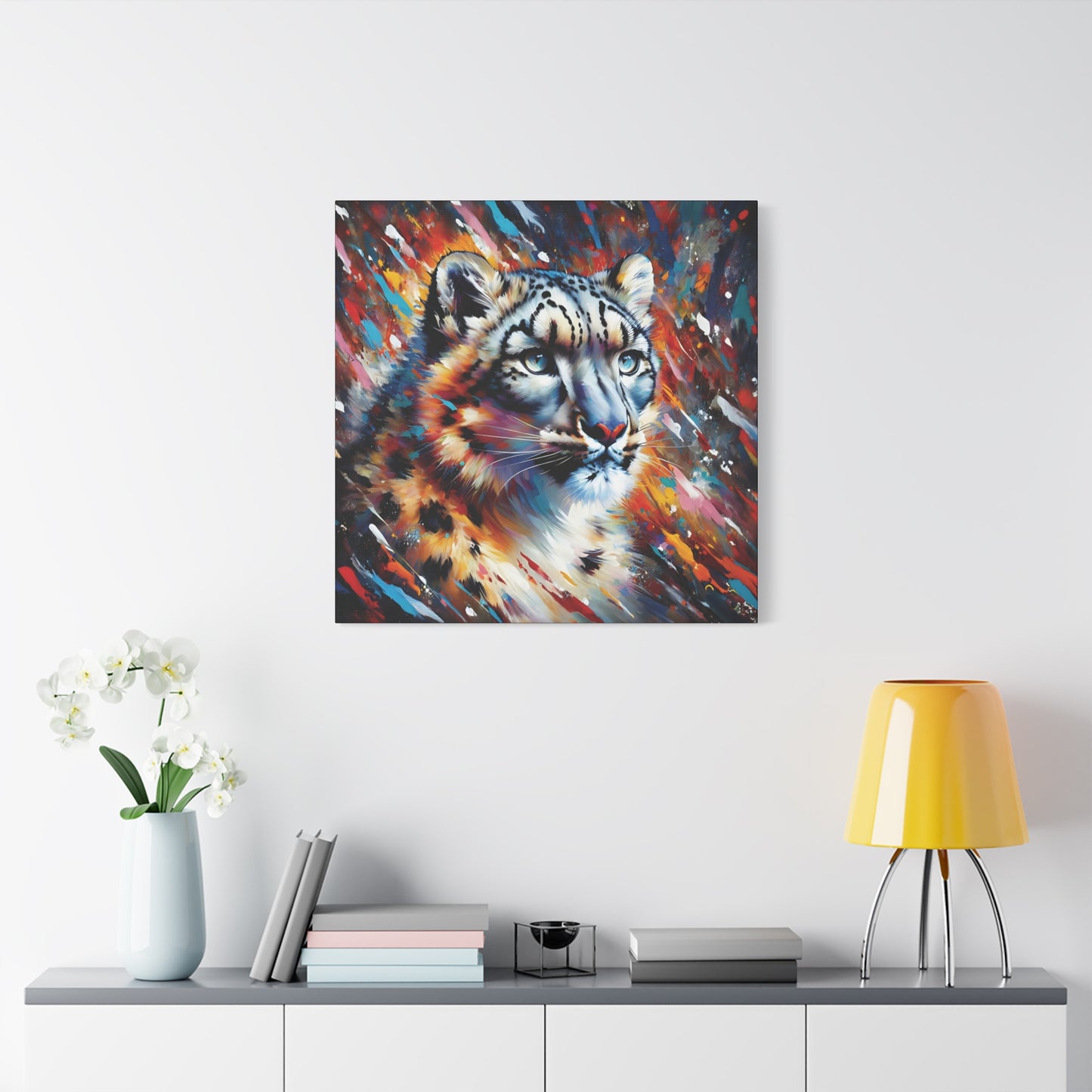 Colorful Snow Leopard Expressionist Canvas Wall Art