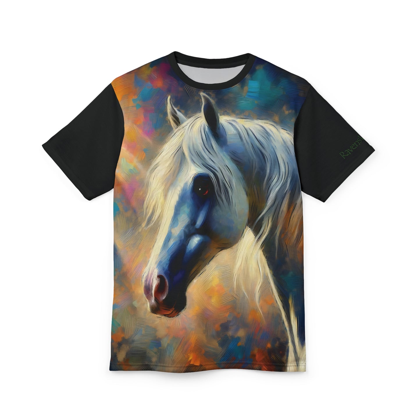 Andalusian Horse Portrait Vibrant Art Tee | Colorful Unisex Cut & Sew T-Shirt, Wildlife Apparel, Unique Graphic Tee, Birthday Gift