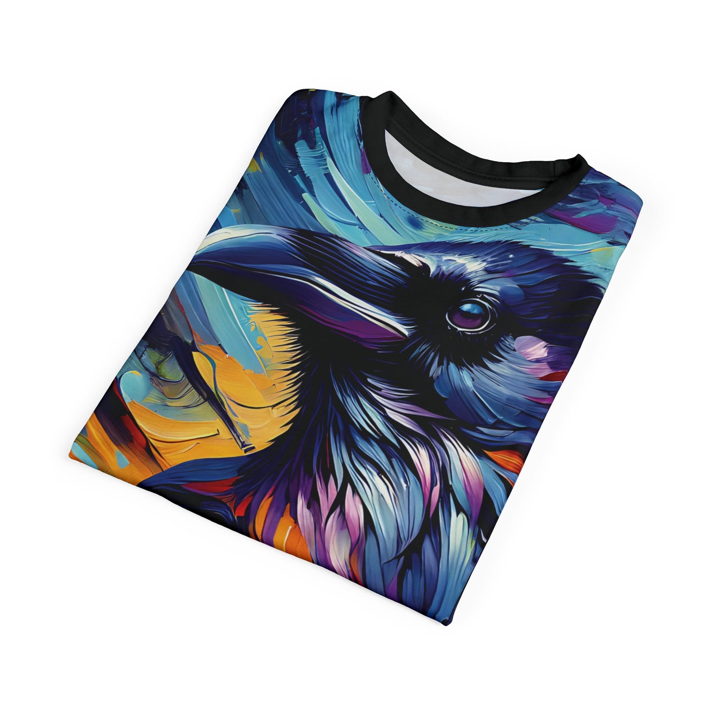 Colorful Raven Portrait Vibrant Art Tee | Colorful Unisex Cut & Sew T-Shirt, Wildlife Apparel, Unique Graphic Tee, Birthday Gift