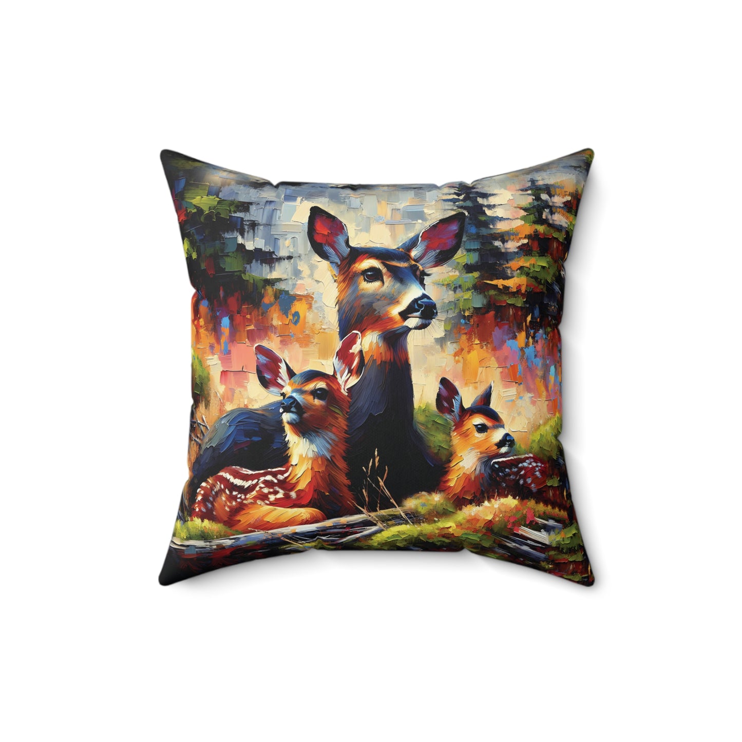 Black Tail Doe with Fawns - Square Throw Pillows