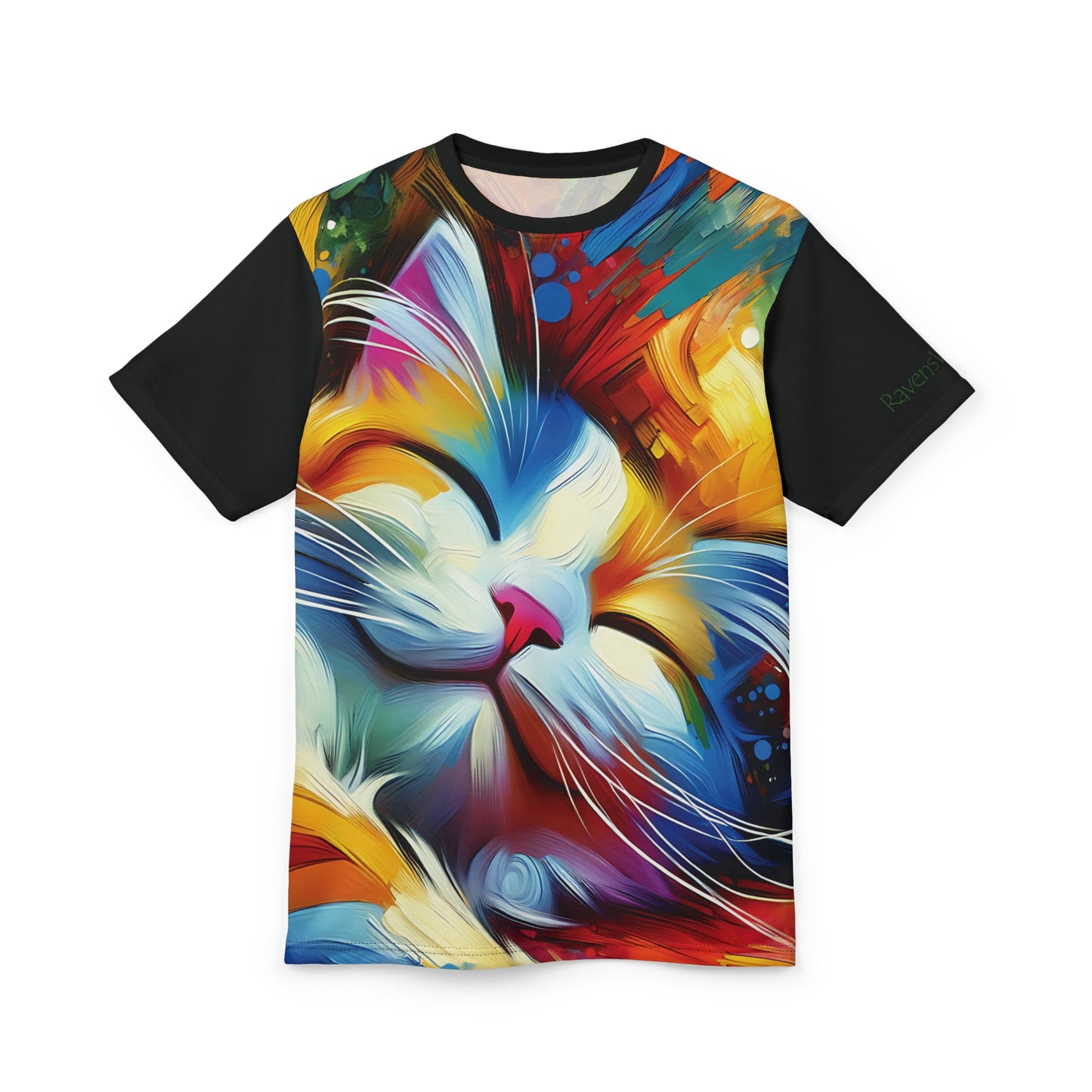 Happy Cat Dreams Vibrant Art Tee | Colorful Unisex Cut & Sew T-Shirt, Wildlife Apparel, Unique Graphic Tee, Birthday Gift