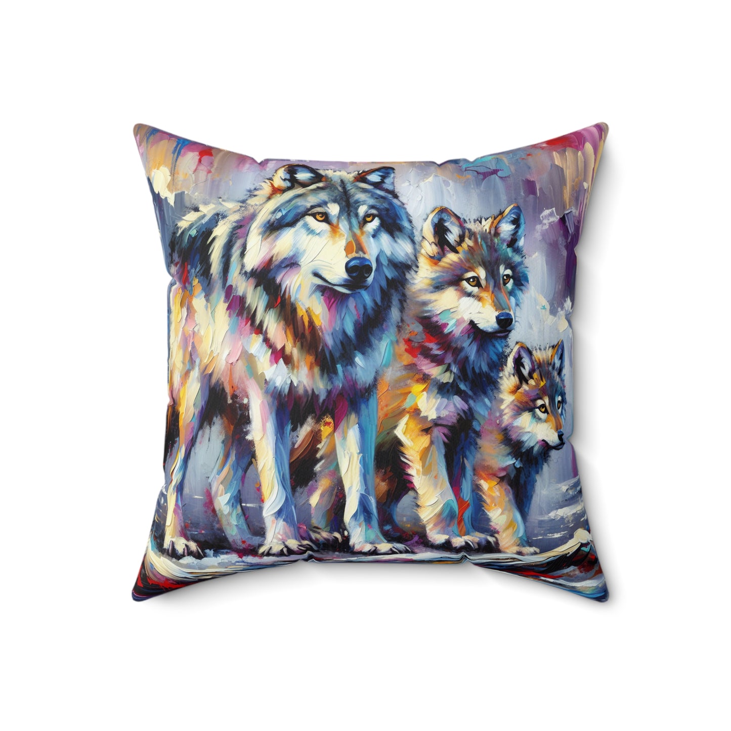 Wolf with Juveniles - Square Pillow