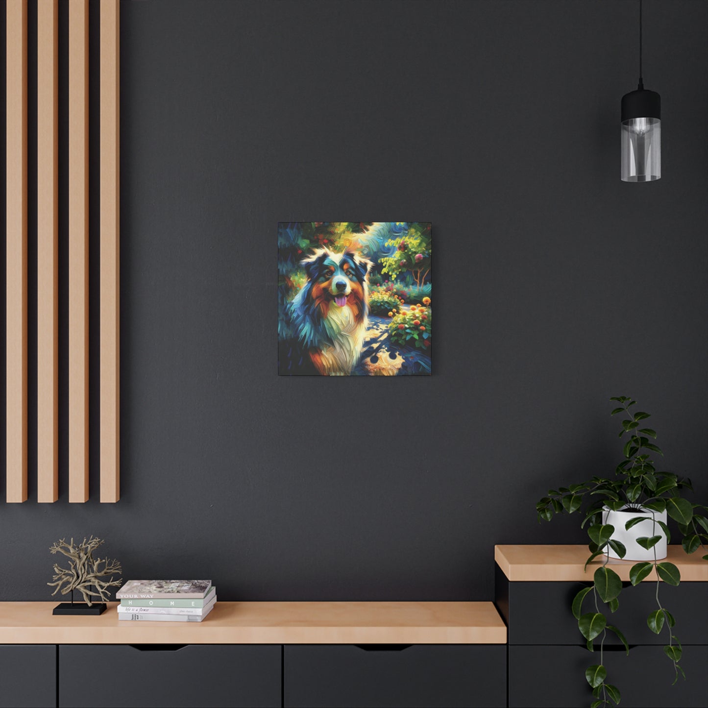 Canvas Wall Art - Australian Shepherd on Garden Path, Contemporary Impressionist Art Print