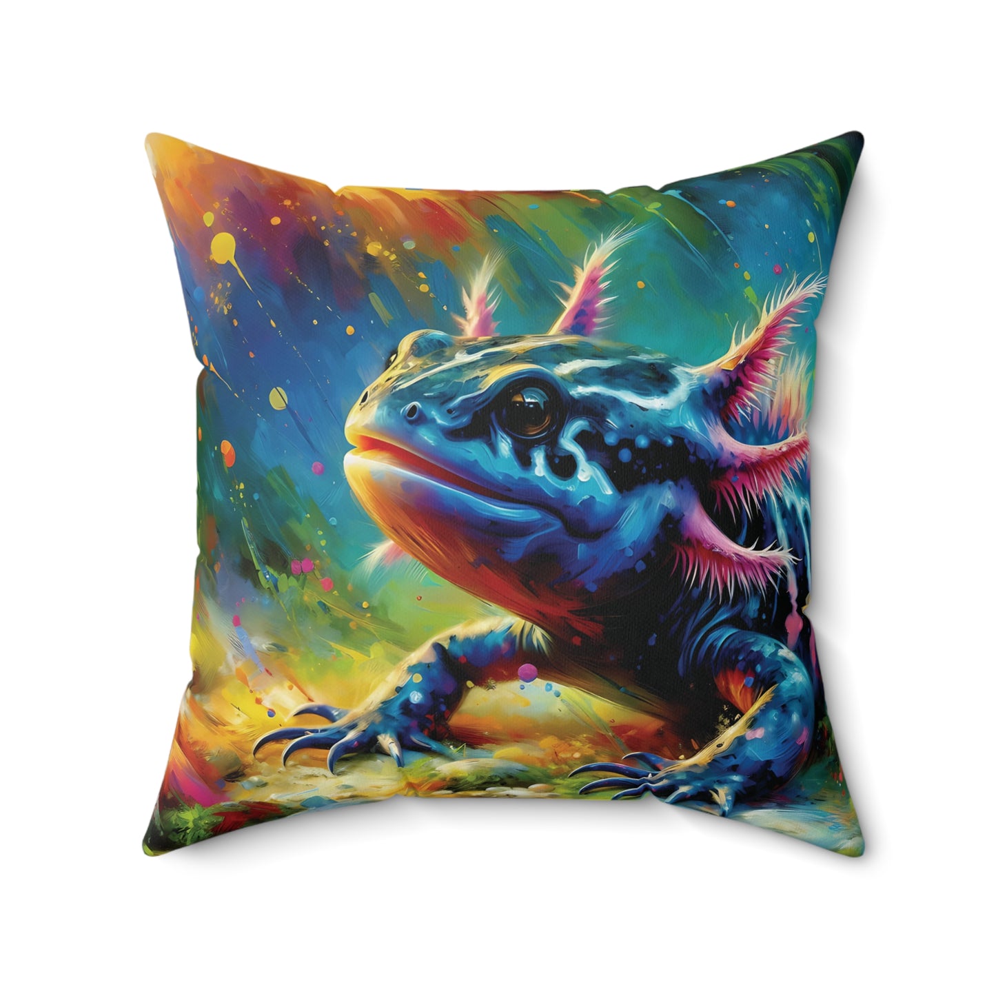 Axolotl Throw Pillow - Mexican Salamander Expressionist Style Art on a Faux Suede Pillow