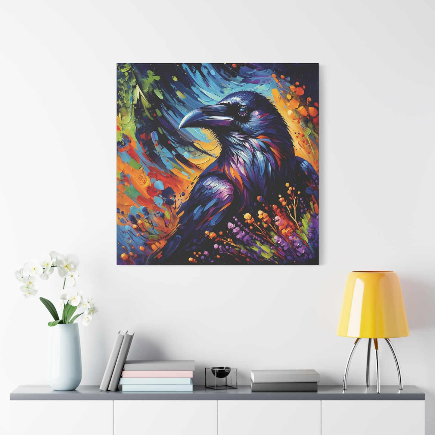 Colorful Raven Portrait Canvas Wall Art
