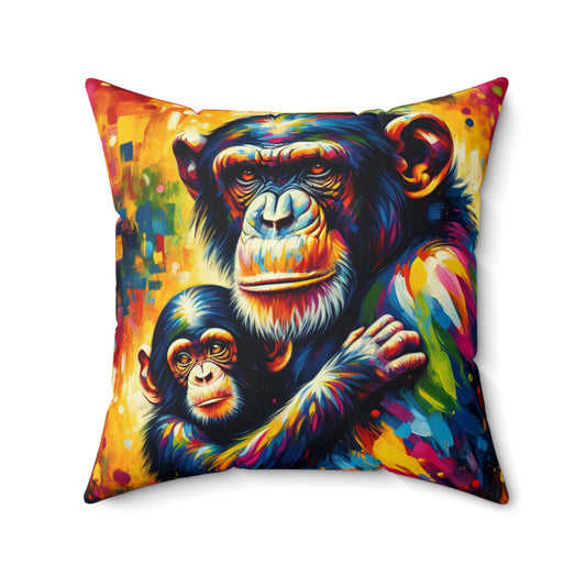 Chimpanzee with Baby Chimp - Square Pillow