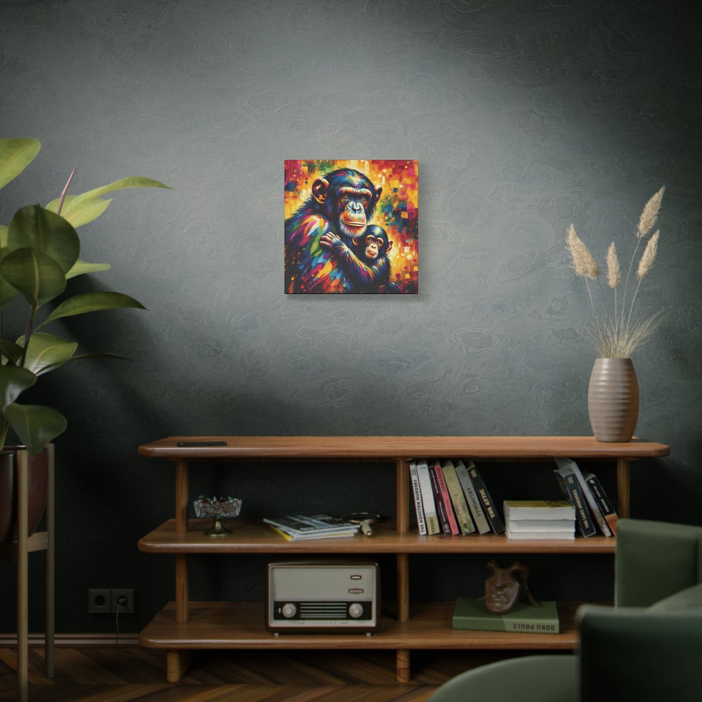 Chimpanzee with Baby Expressionist Canvas Art Print
