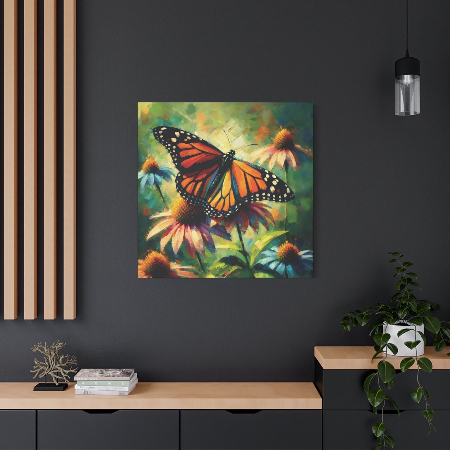 Butterfly Canvas Wall Art - Monarch Butterfly with Echinacea