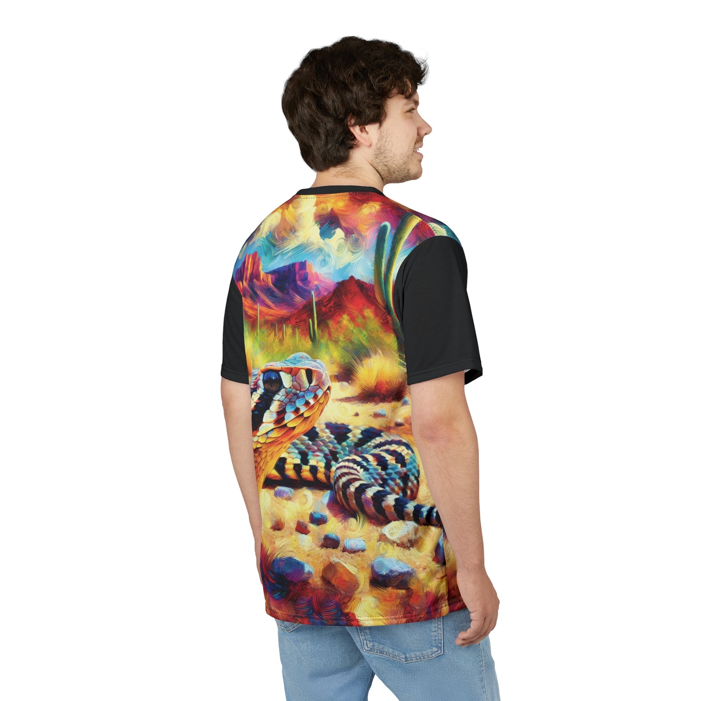 Desert Rattlesnake Vibrant Art Tee | Colorful Unisex Cut & Sew T-Shirt, Wildlife Apparel, Unique Graphic Tee, Birthday Gift