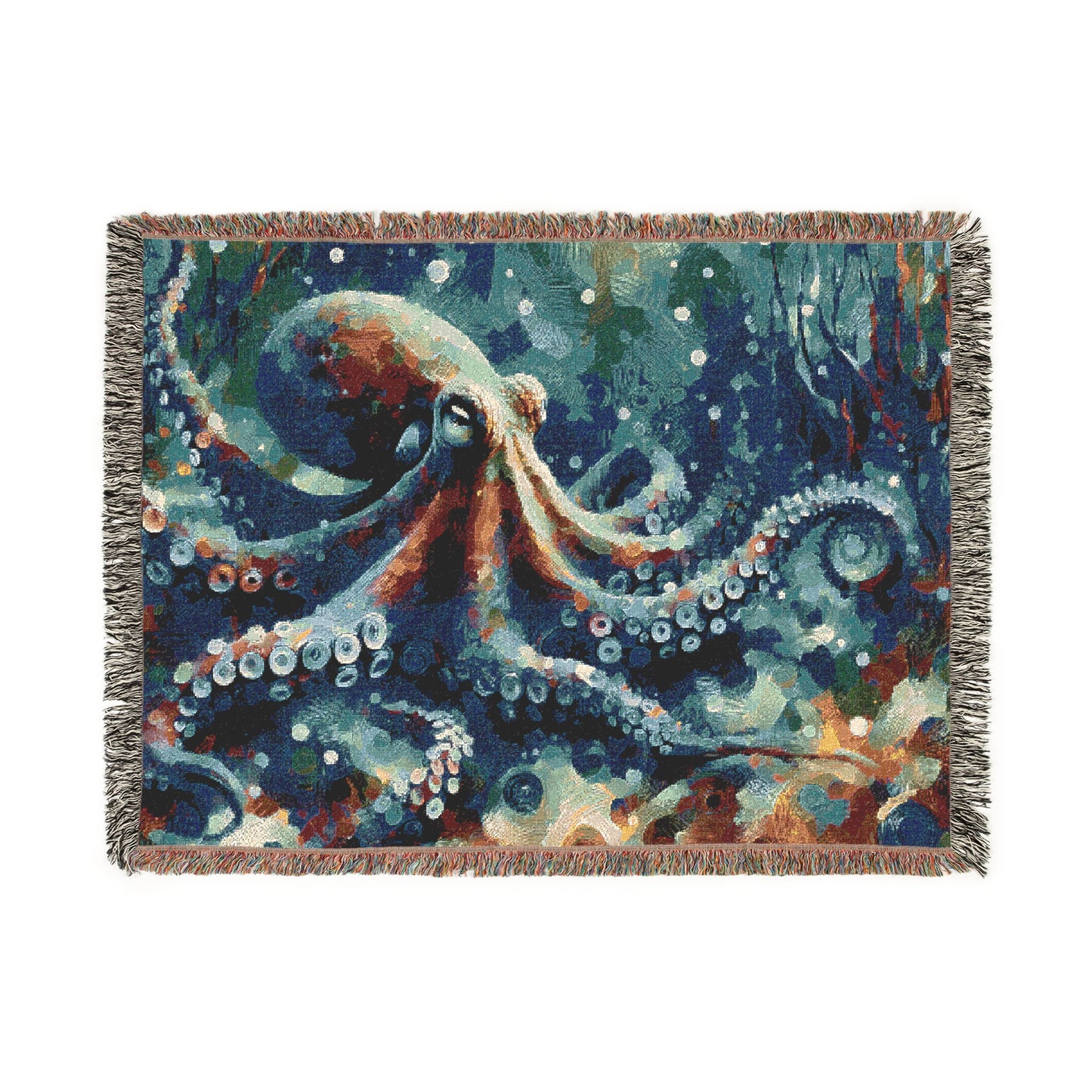 Oceanic Woven Blanket with Artistic Octopus Design, Cozy Throw for Home Decor, Nautical Gifts, Beach or Sea Lovers, Unique Wall Hanging